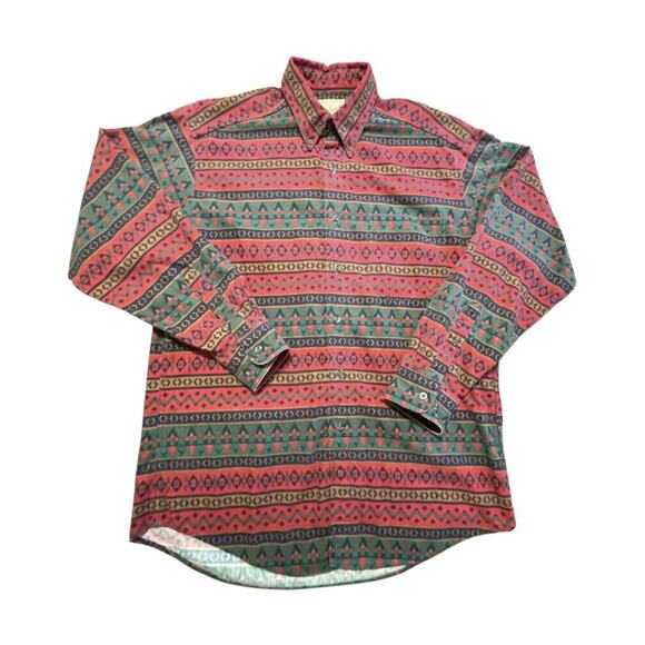 Woolrich VTG Southwestern Aztec Flannel LS Button Down Shirt USA Red Large Men